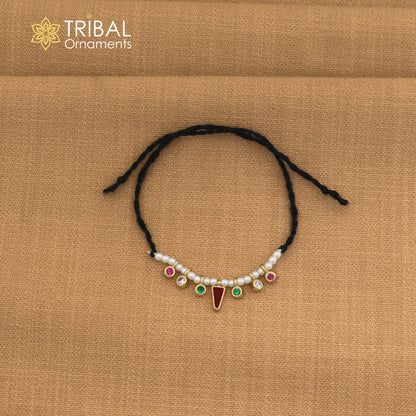 925 sterling silver pearl style multi color stone necklace for idols or god statues gold polished jewelry set865