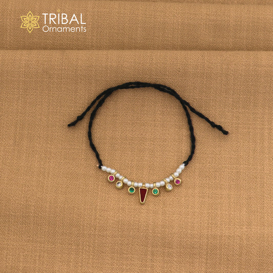 925 sterling silver pearl style multi color stone necklace for idols or god statues gold polished jewelry set865