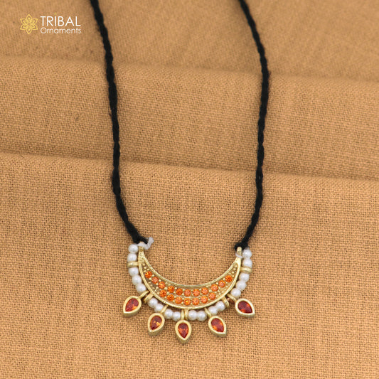 925 sterling silver pearl style orange color stone necklace for idols or god statues gold polished jewelry set868