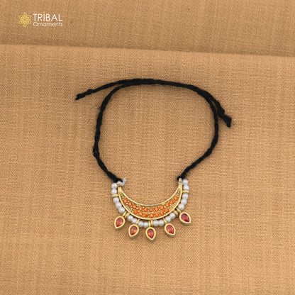 925 sterling silver pearl style orange color stone necklace for idols or god statues gold polished jewelry set868