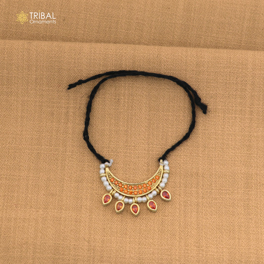 925 sterling silver pearl style orange color stone necklace for idols or god statues gold polished jewelry set868