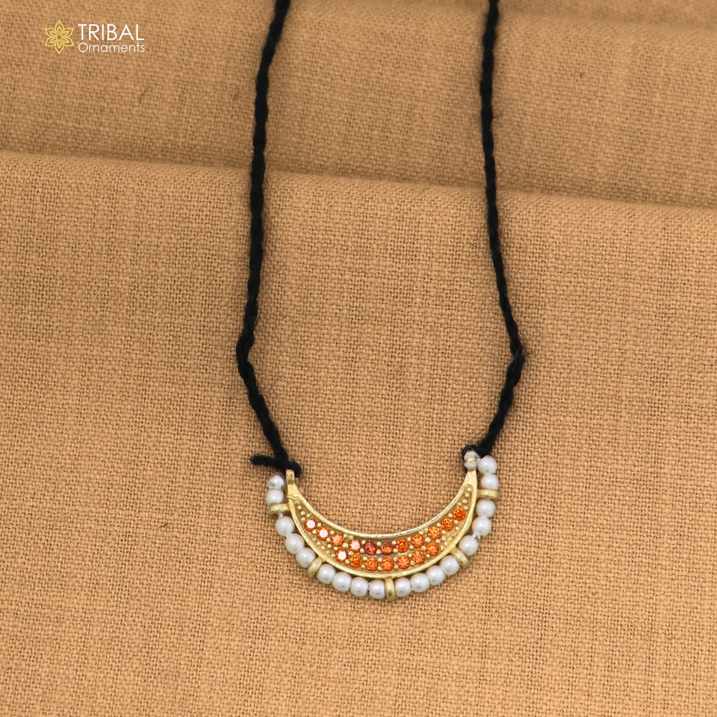 925 sterling silver pearl style orange stone necklace for idols or god statues gold polished jewelry set869