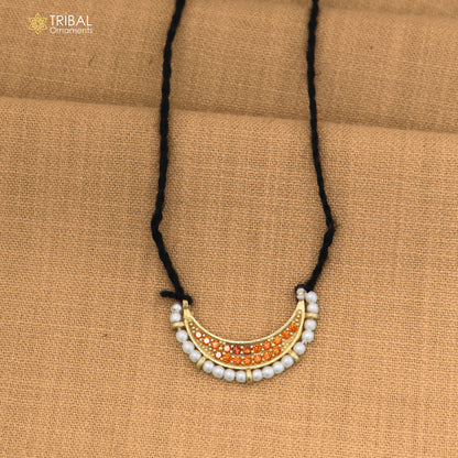925 sterling silver pearl style orange stone necklace for idols or god statues gold polished jewelry set869