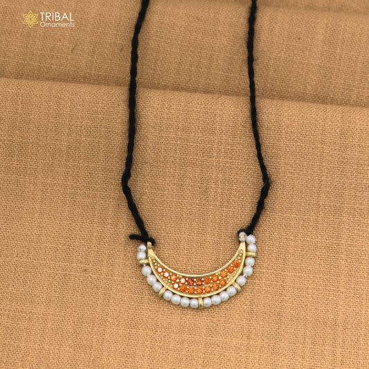 925 sterling silver pearl style orange stone necklace for idols or god statues gold polished jewelry set869