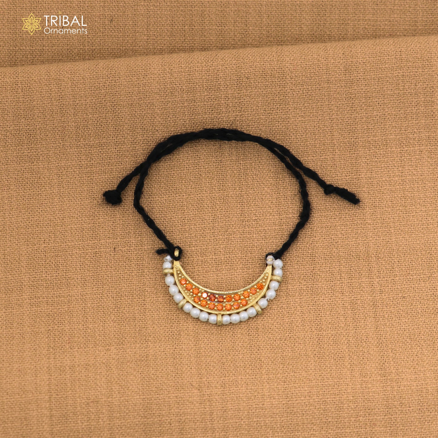 925 sterling silver pearl style orange stone necklace for idols or god statues gold polished jewelry set869