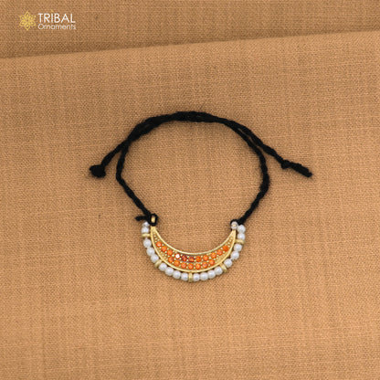 925 sterling silver pearl style orange stone necklace for idols or god statues gold polished jewelry set869