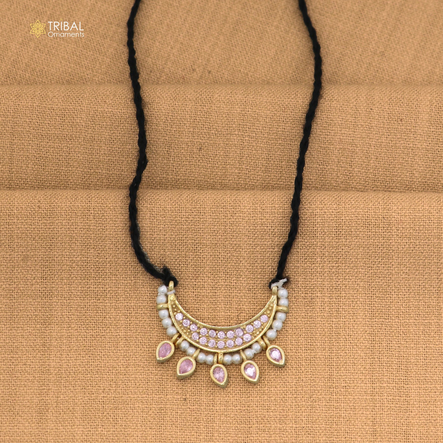 925 sterling silver pearl style baby pink stone necklace for idols or god statues gold polished jewelry set870
