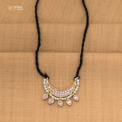 925 sterling silver pearl style baby pink stone necklace for idols or god statues gold polished jewelry set870