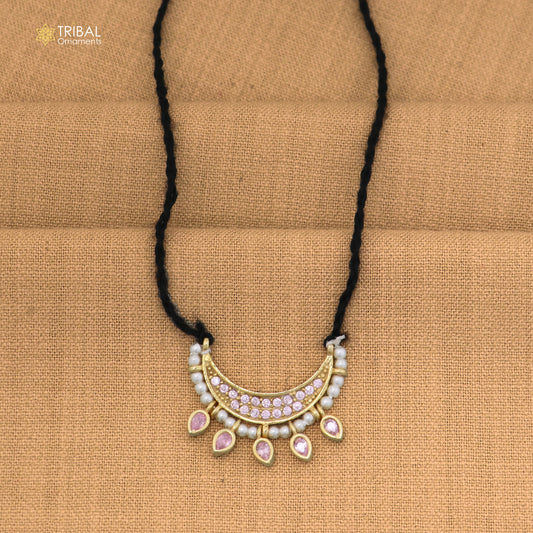925 sterling silver pearl style baby pink stone necklace for idols or god statues gold polished jewelry set870