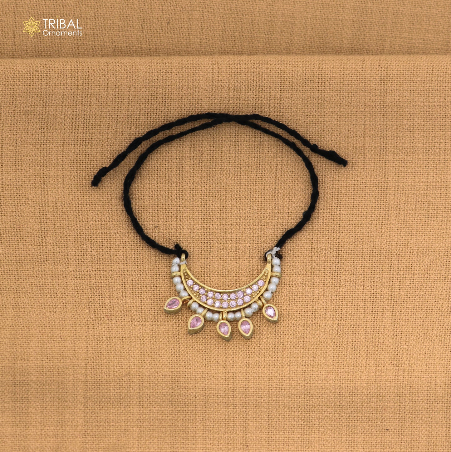 925 sterling silver pearl style baby pink stone necklace for idols or god statues gold polished jewelry set870
