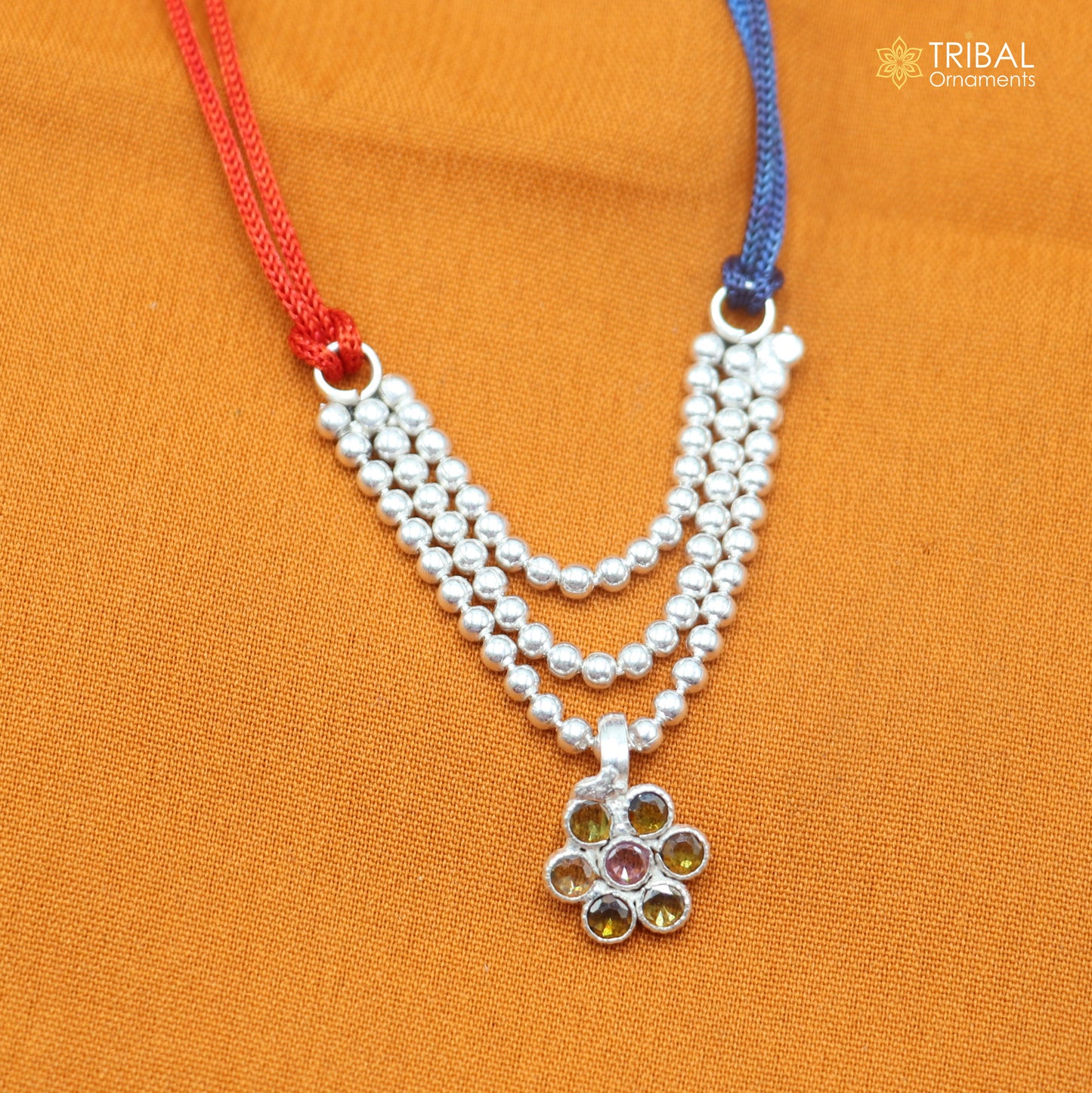 925 sterling silver 3 line beaded chain necklace for Lord Krishna Laddu Gopala jewelry set874