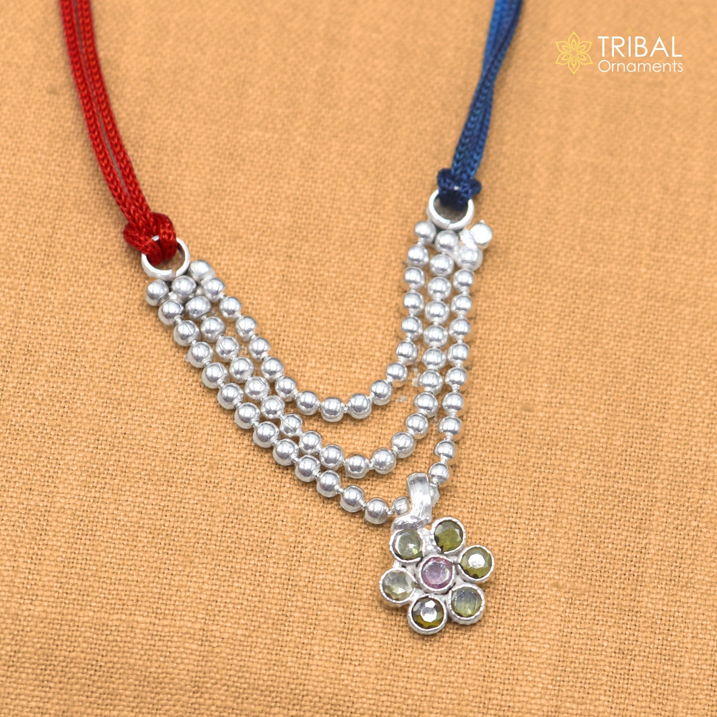 925 sterling silver 3 line beaded chain necklace for Lord Krishna Laddu Gopala jewelry set874