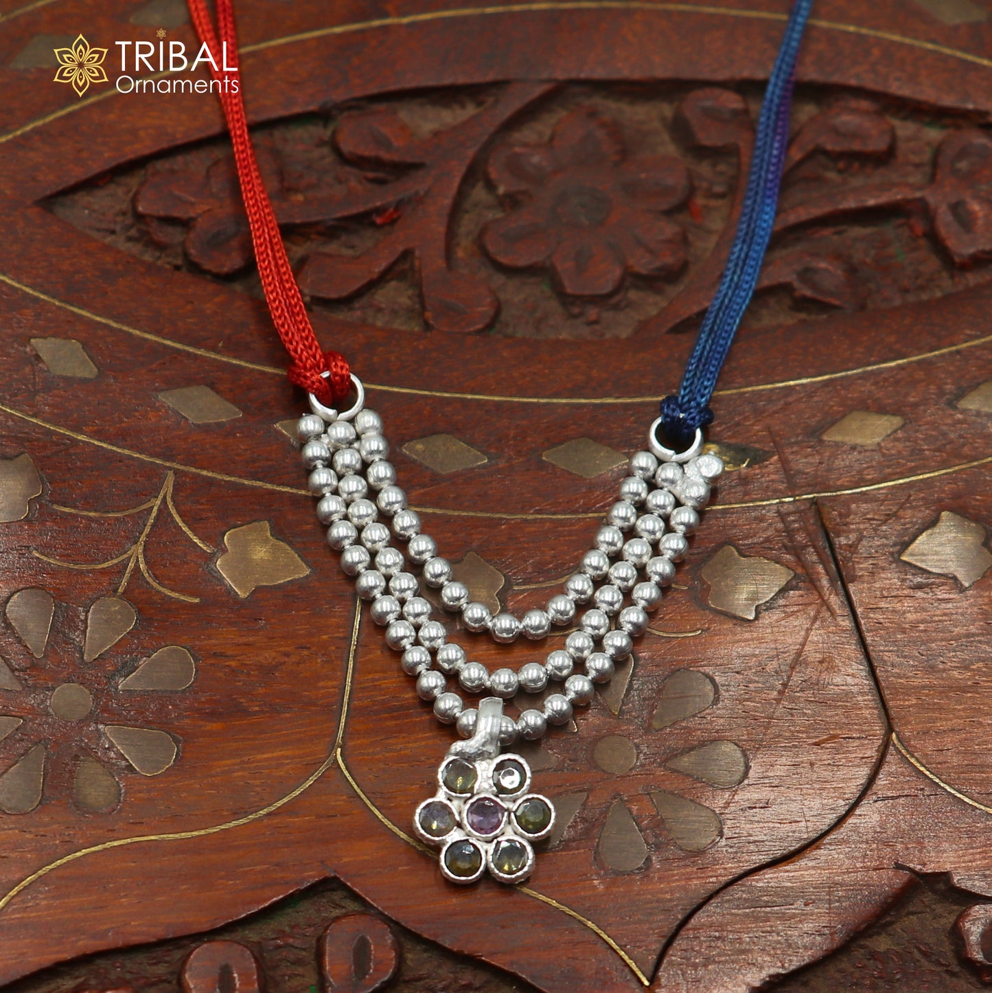 925 sterling silver 3 line beaded chain necklace for Lord Krishna Laddu Gopala jewelry set874