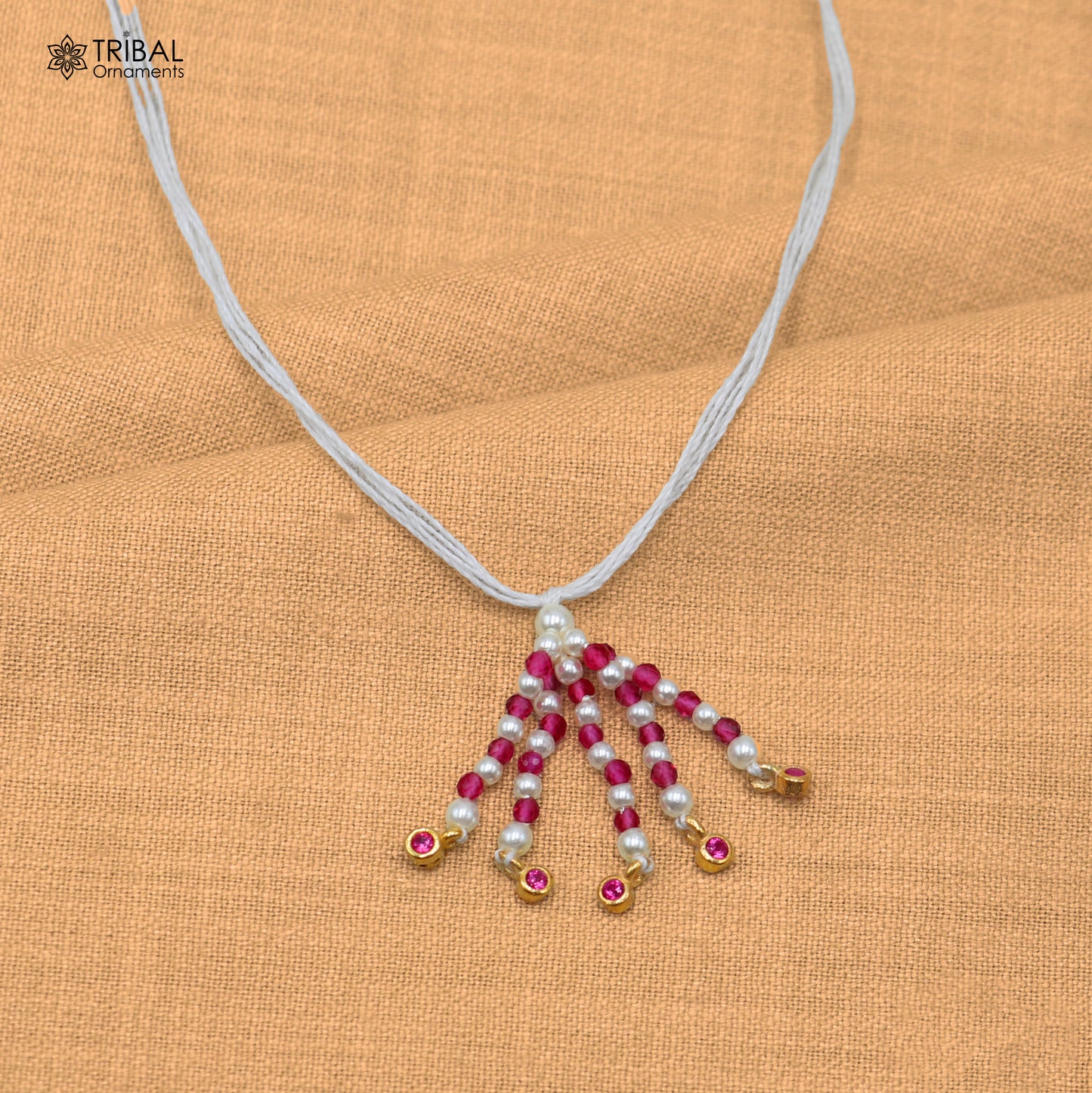 925 sterling silver pearl style pink stone necklace for idols or god statues gold polished jewelry set875