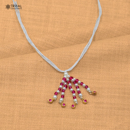 925 sterling silver pearl style pink stone necklace for idols or god statues gold polished jewelry set875