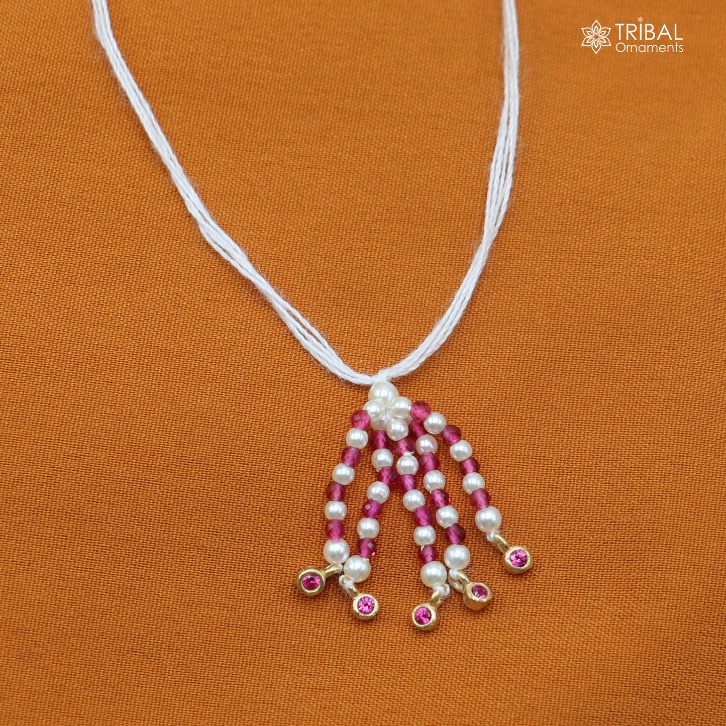 925 sterling silver pearl style pink stone necklace for idols or god statues gold polished jewelry set875