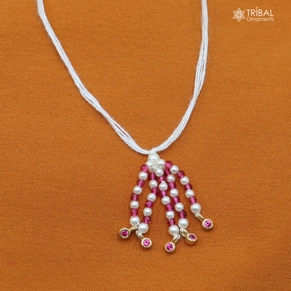 925 sterling silver pearl style pink stone necklace for idols or god statues gold polished jewelry set875