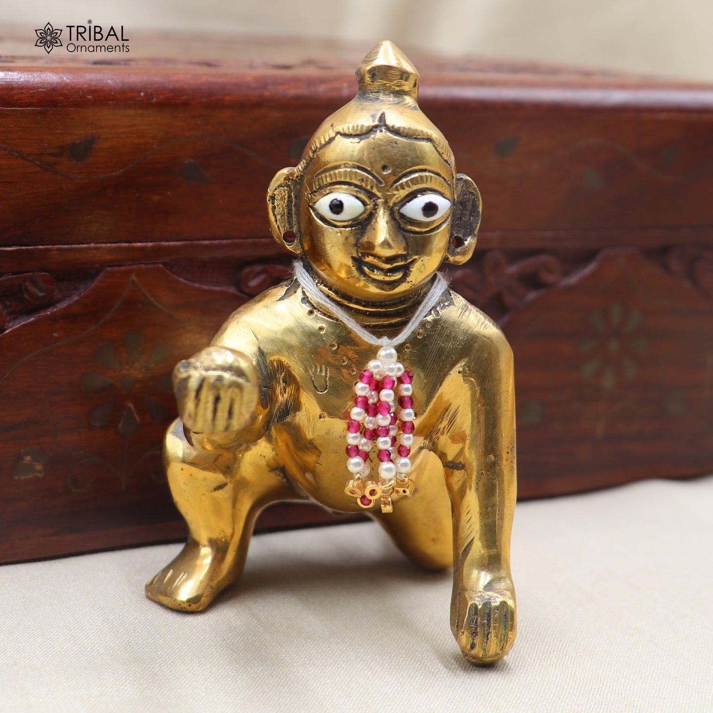 925 sterling silver pearl style pink stone necklace for idols or god statues gold polished jewelry set875