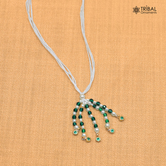 925 sterling silver pearl style green stone necklace for idols or god statues gold polished jewelry set876