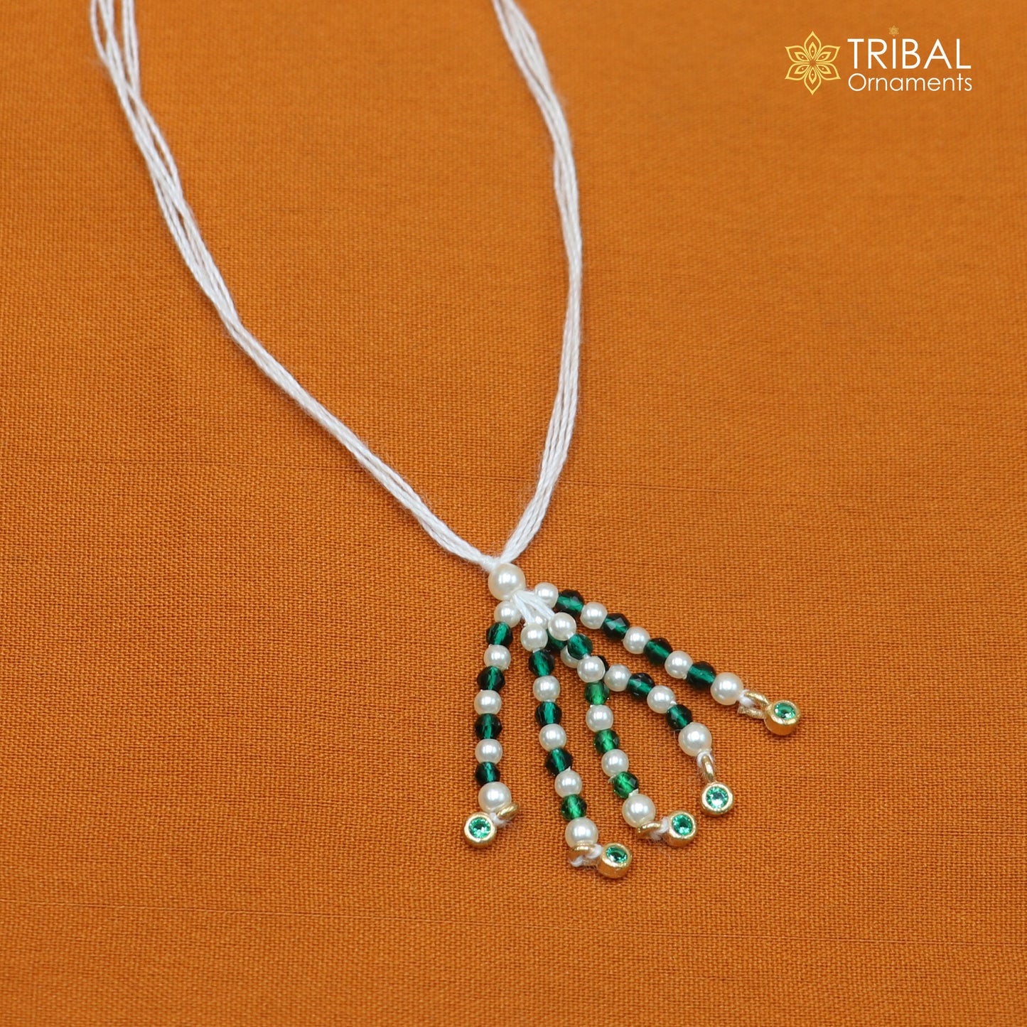 925 sterling silver pearl style green stone necklace for idols or god statues gold polished jewelry set876