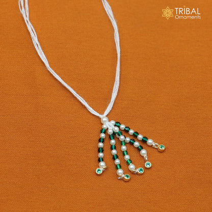 925 sterling silver pearl style green stone necklace for idols or god statues gold polished jewelry set876