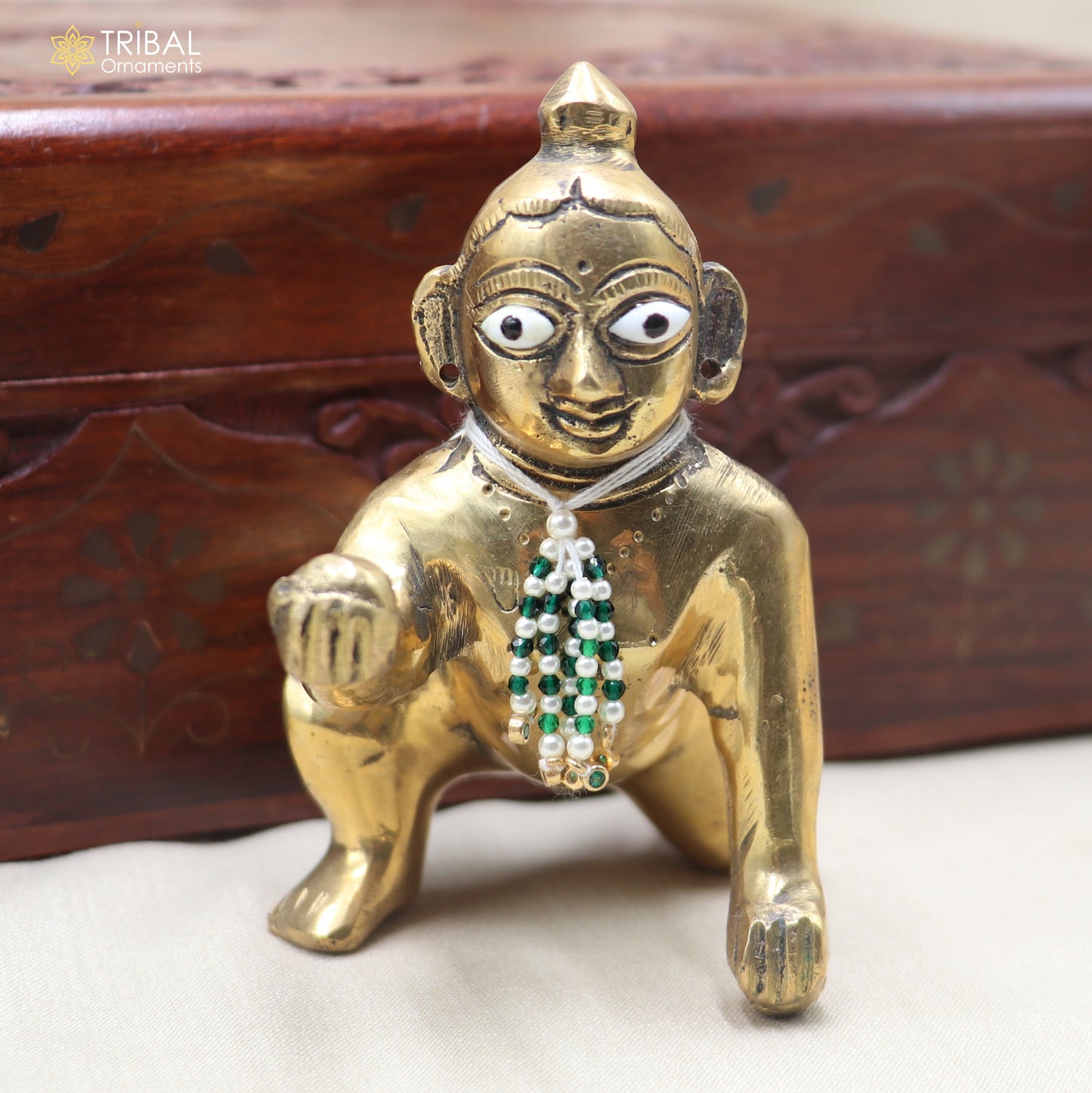 925 sterling silver pearl style green stone necklace for idols or god statues gold polished jewelry set876