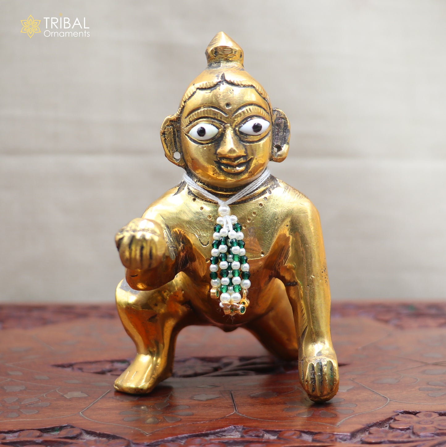 925 sterling silver pearl style green stone necklace for idols or god statues gold polished jewelry set876