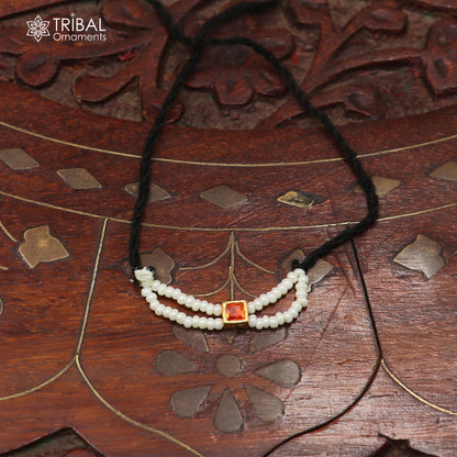 925 sterling silver pearl and red stone necklace for idols or god statues gold polished jewelry set880