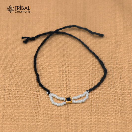 925 sterling silver pearl and blue stone necklace for idols or god statues gold polished jewelry set881