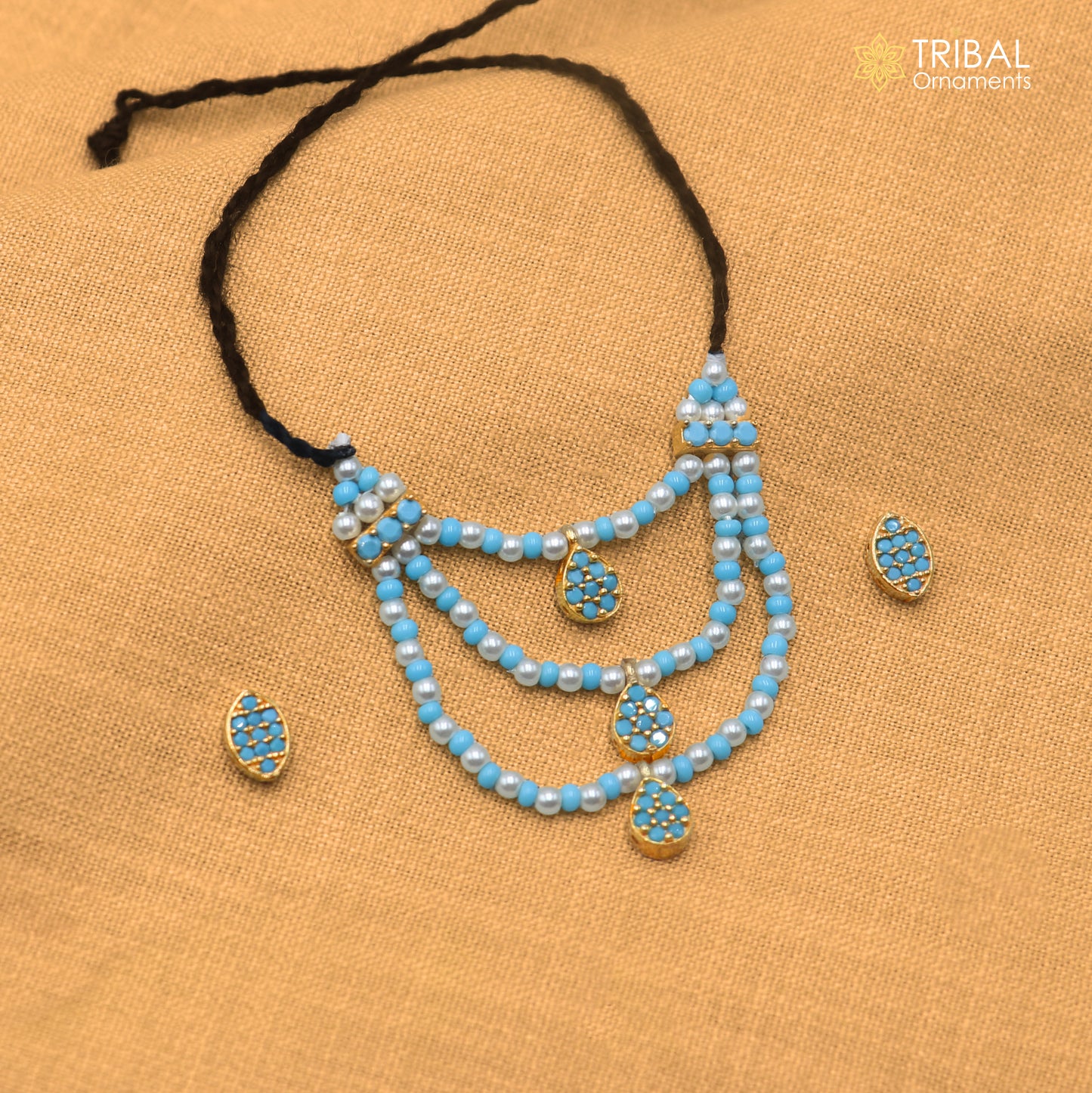 925 sterling silver pearl and turquoise stone necklace for idols or god statues gold polished jewelry set883