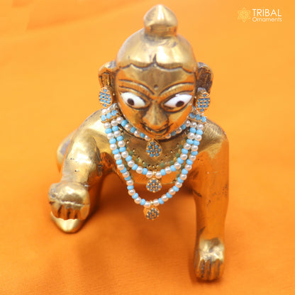 925 sterling silver pearl and turquoise stone necklace for idols or god statues gold polished jewelry set883