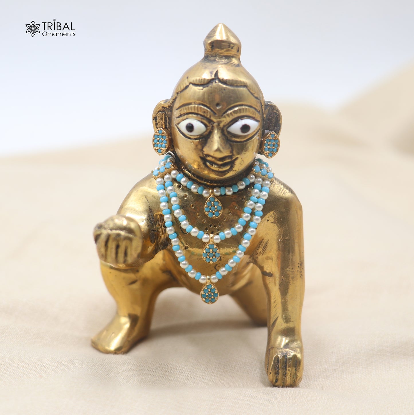 925 sterling silver pearl and turquoise stone necklace for idols or god statues gold polished jewelry set883