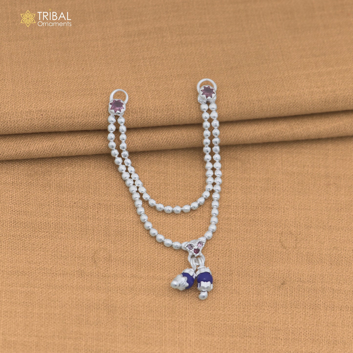 925 sterling silver 2 line beaded chain necklace for Lord Krishna Laddu Gopala jewelry set884