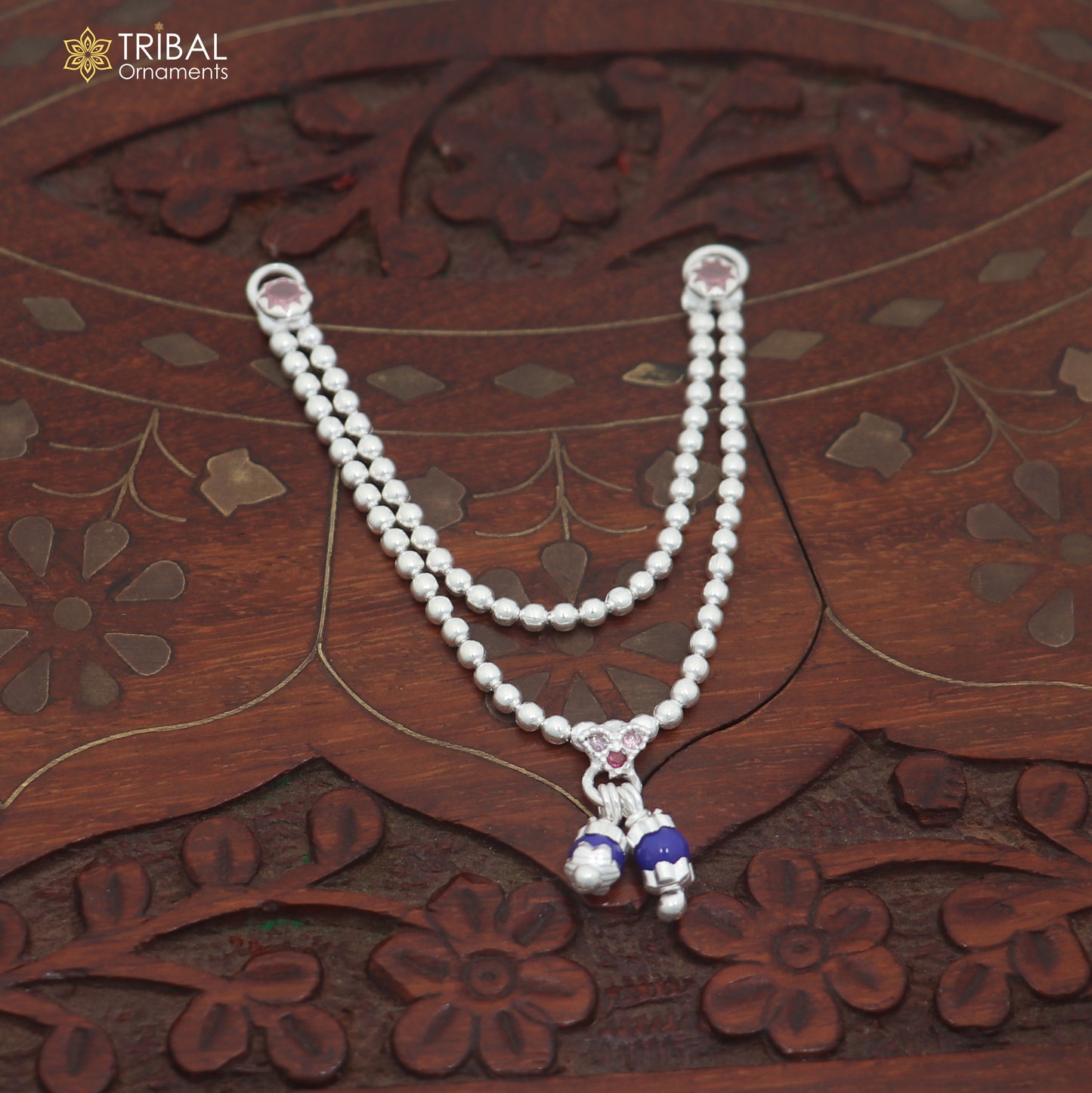 925 sterling silver 2 line beaded chain necklace for Lord Krishna Laddu Gopala jewelry set884