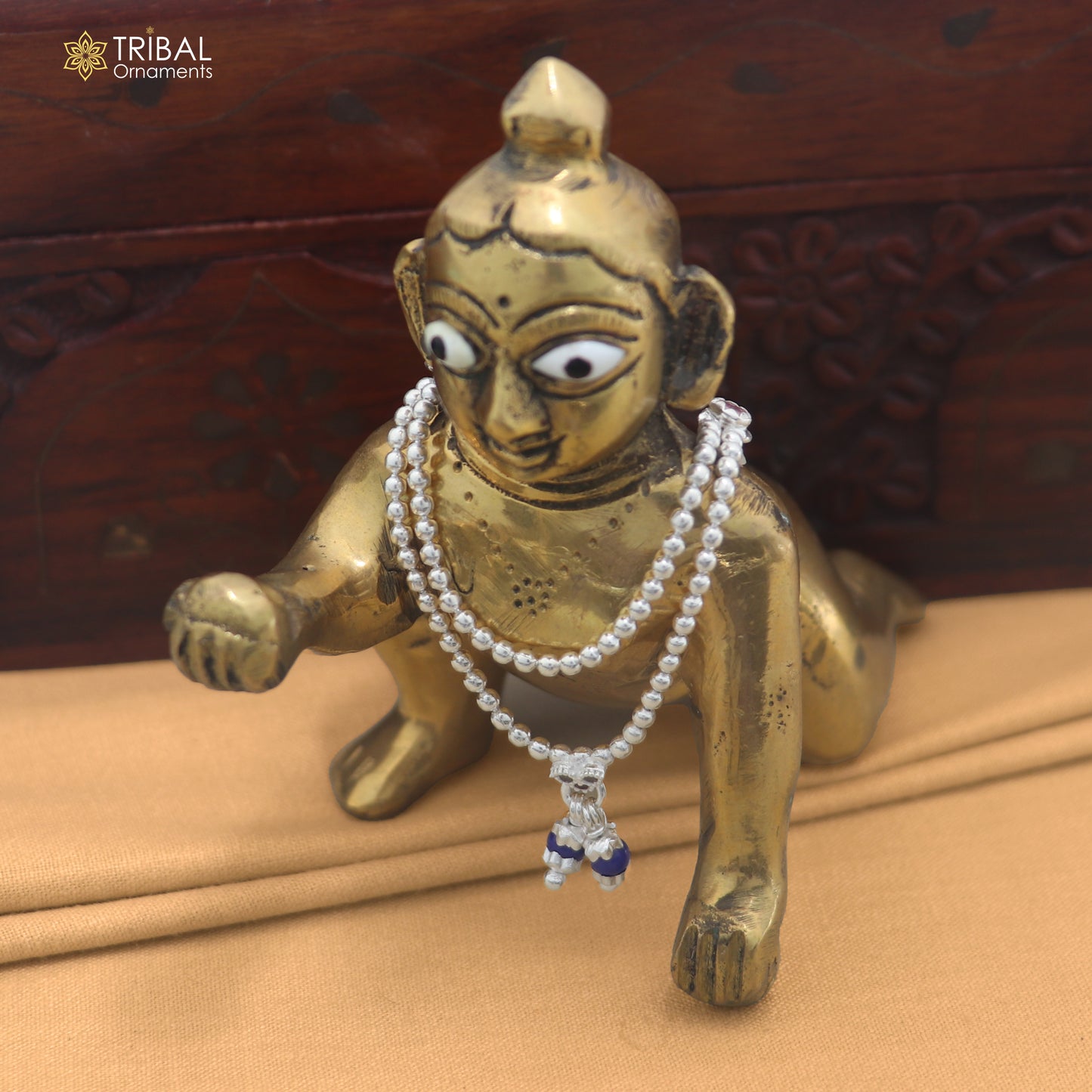 925 sterling silver 2 line beaded chain necklace for Lord Krishna Laddu Gopala jewelry set884