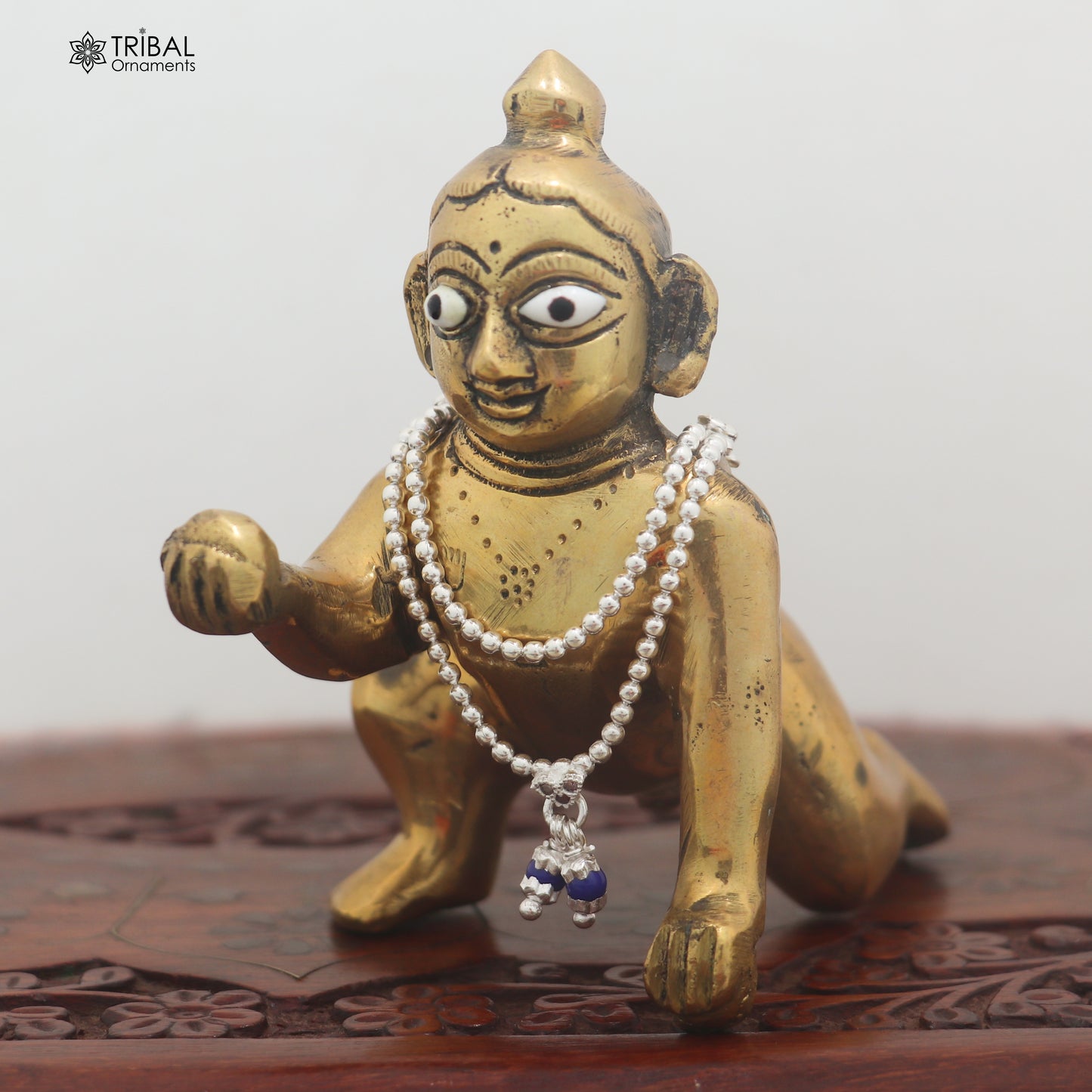 925 sterling silver 2 line beaded chain necklace for Lord Krishna Laddu Gopala jewelry set884