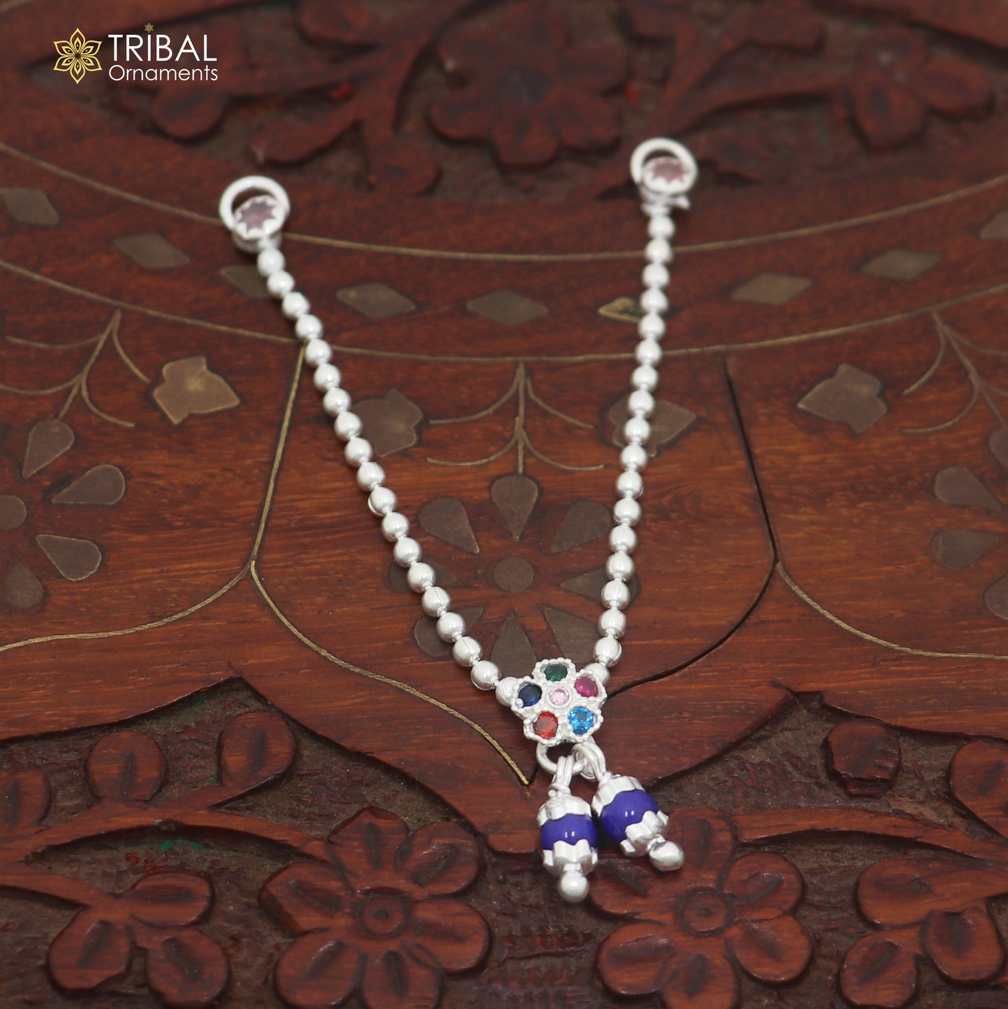 925 sterling silver beaded chain necklace for Lord Krishna Laddu Gopala jewelry set885