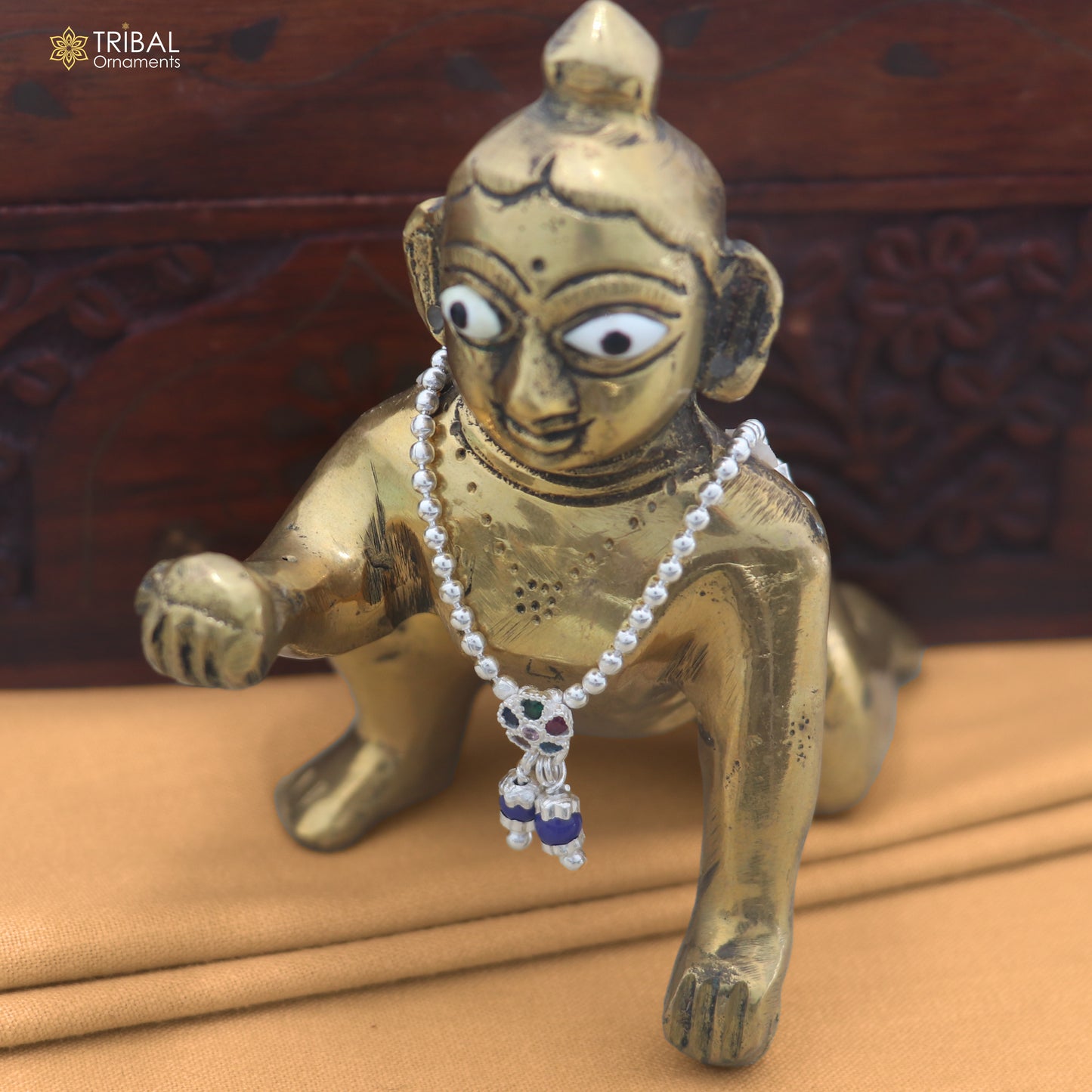 925 sterling silver beaded chain necklace for Lord Krishna Laddu Gopala jewelry set885