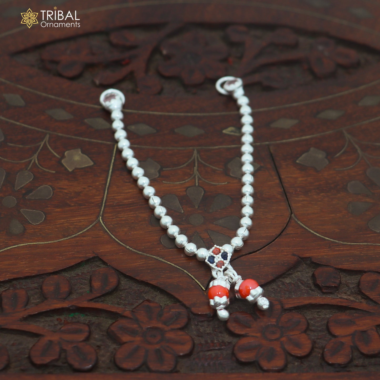 925 sterling silver beaded chain necklace for Lord Krishna Laddu Gopala jewelry set886
