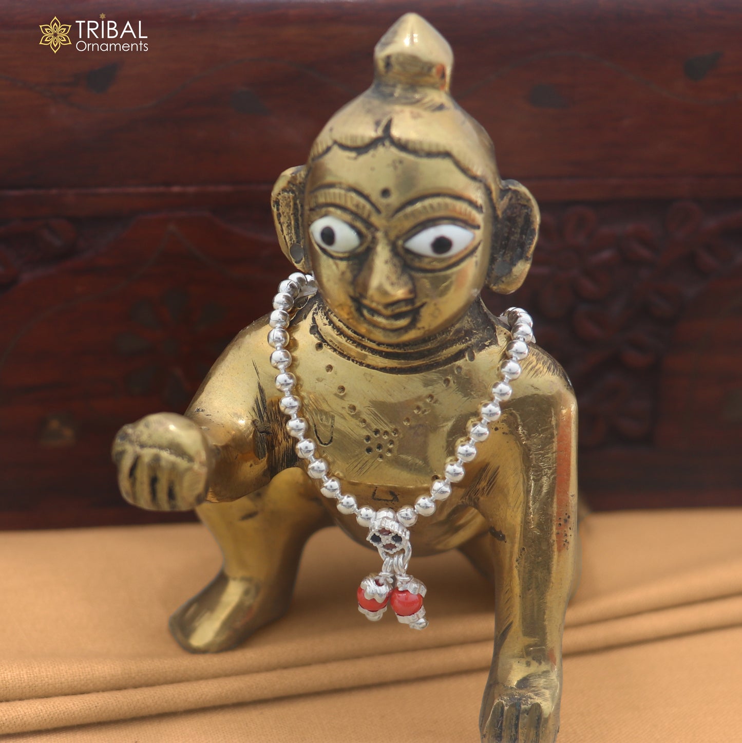 925 sterling silver beaded chain necklace for Lord Krishna Laddu Gopala jewelry set886