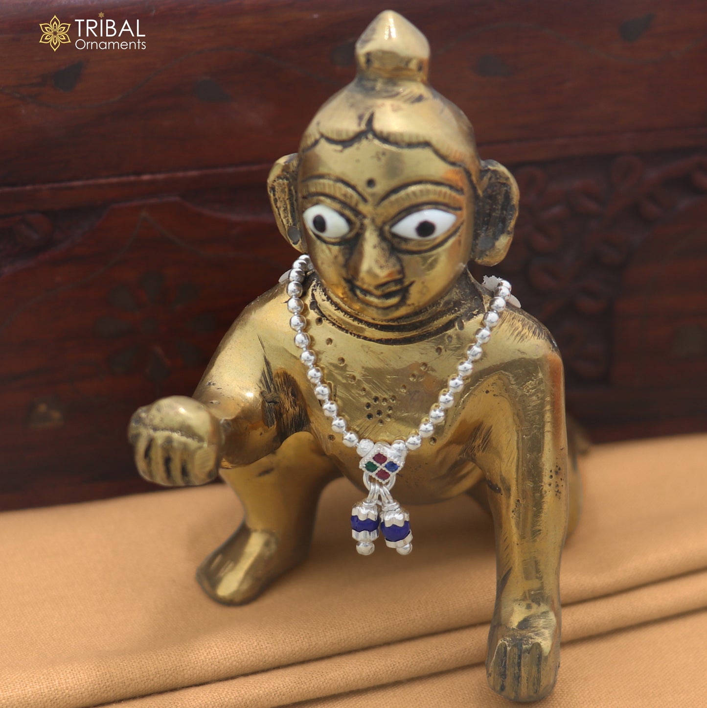925 sterling silver beaded chain necklace for Lord Krishna Laddu Gopala jewelry set887