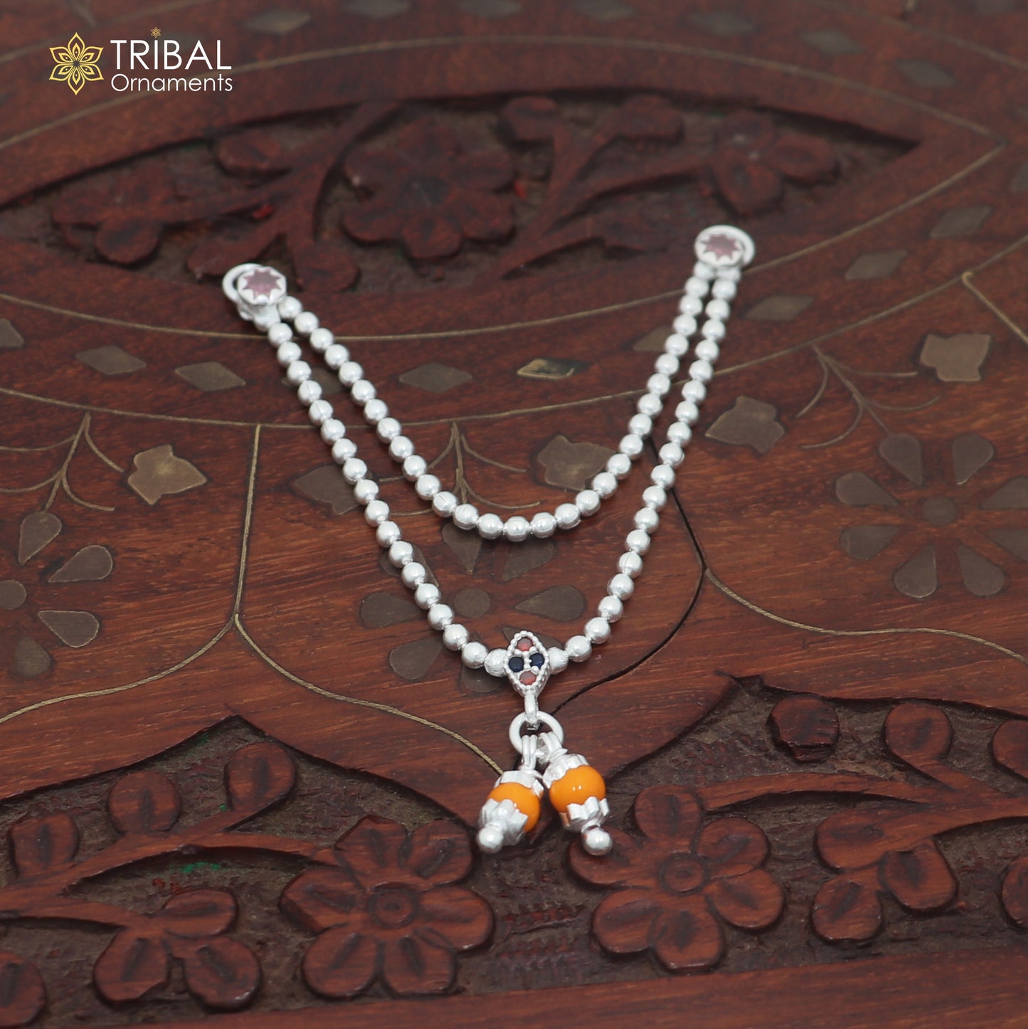 925 sterling silver 2 line beaded chain necklace for Lord Krishna Laddu Gopala jewelry set888