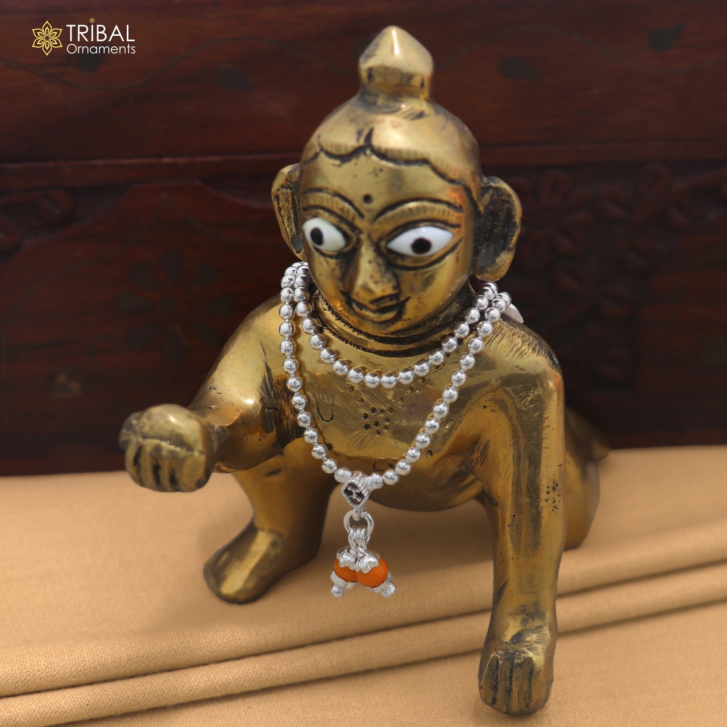 925 sterling silver 2 line beaded chain necklace for Lord Krishna Laddu Gopala jewelry set888