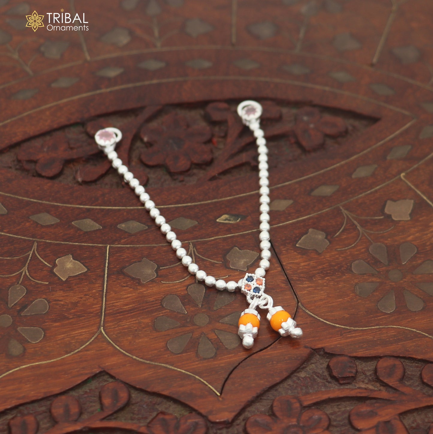 925 sterling silver beaded chain necklace for Lord Krishna Laddu Gopala jewelry set890
