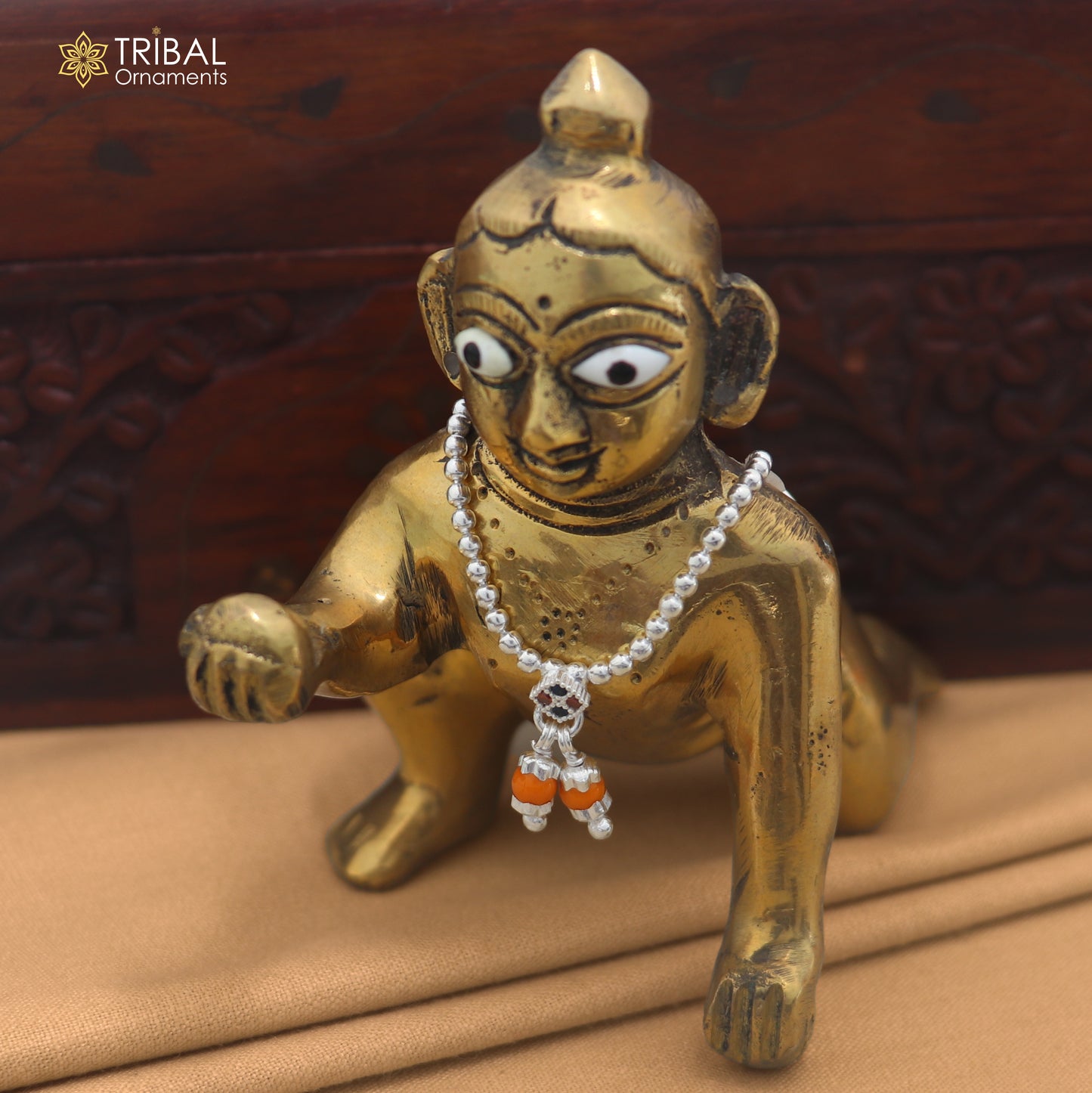 925 sterling silver beaded chain necklace for Lord Krishna Laddu Gopala jewelry set890