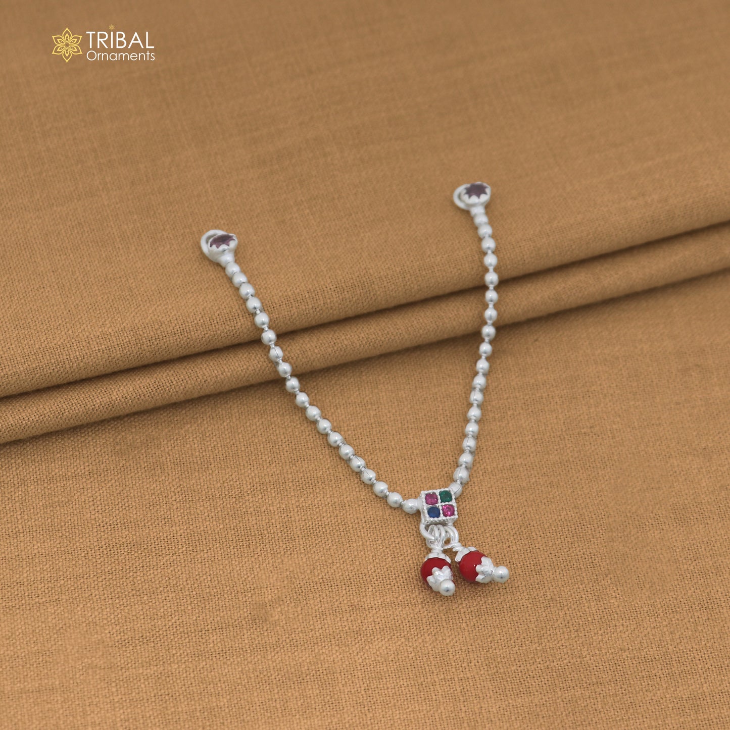 925 sterling silver beaded chain necklace for Lord Krishna Laddu Gopala jewelry set892