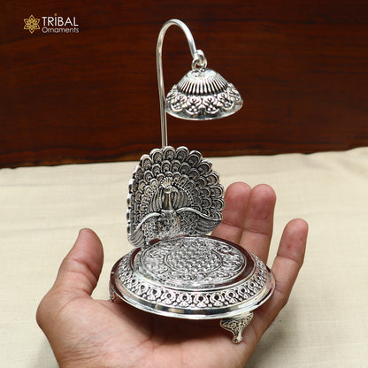 925 sterling silver peacock design God statue's chair Singhasan, throne temple puja article art892