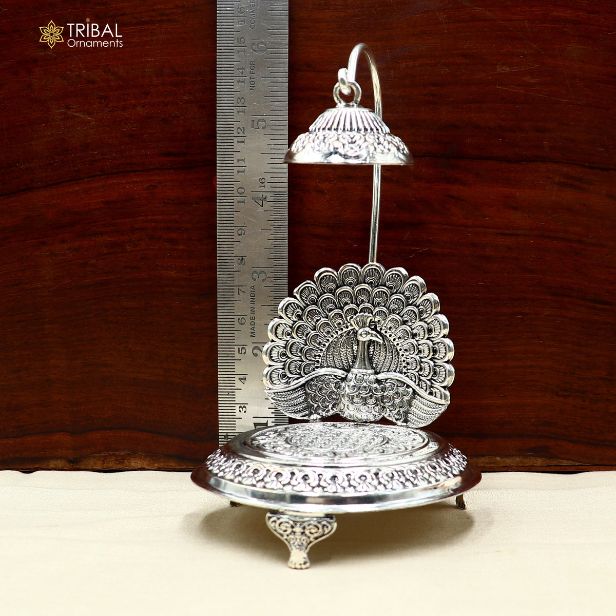 925 sterling silver peacock design God statue's chair Singhasan, throne temple puja article art892