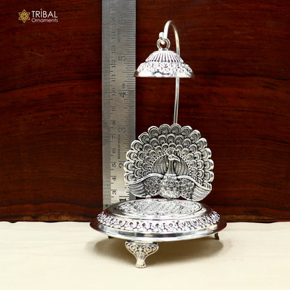 925 sterling silver peacock design God statue's chair Singhasan, throne temple puja article art892