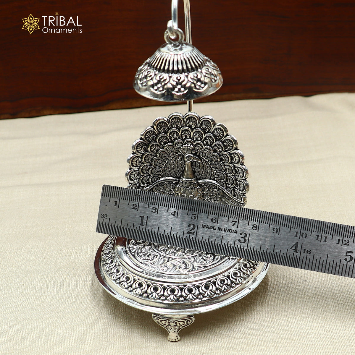 925 sterling silver peacock design God statue's chair Singhasan, throne temple puja article art892
